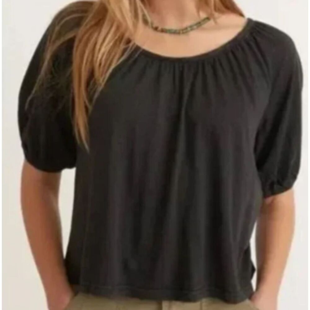 Marine Layer Black Hemp & Cotton Puff Sleeve Top Size Small